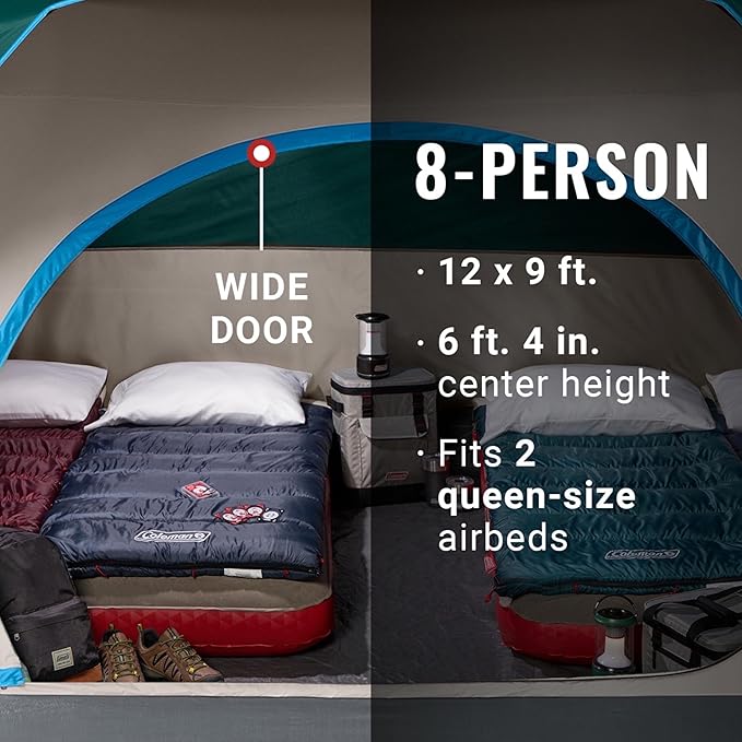Coleman Skydome Tent with 5 Minute Setup, 2/4/6/8 Person Weatherproof Tent with Rainfly & Carry Bag, 20% More Headroom Than Traditional Canopies