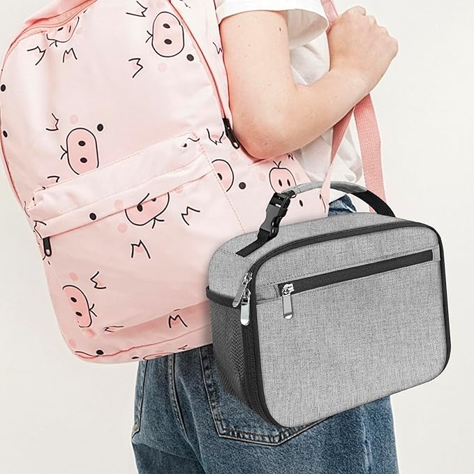 Kids Lunch Box for Boys Girls Lunch Bag Insulated Durable Lunchbox Children Lunch Tote Bag for School Grey