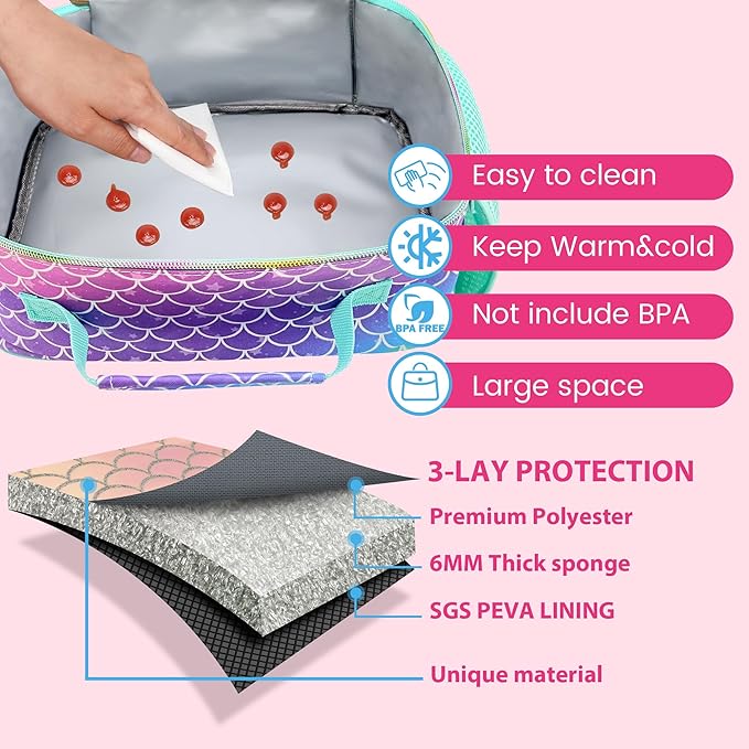 RLGPBON Kids Lunch Box,Insulated Lunch Bag for Girls,Lunch Bag Toddler Teen,School Daycare Cute Travel bags