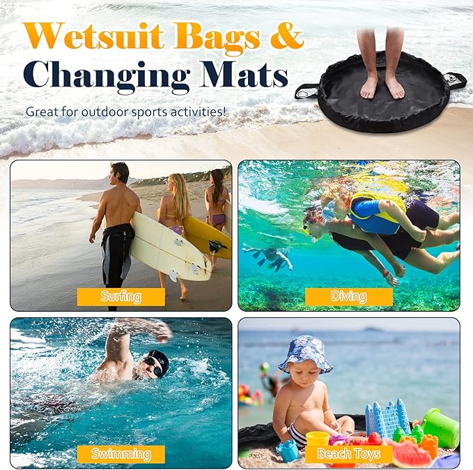 Wetsuit Change Mat, Portable Large Beach Dry Bag Waterproof Changing Mats with Shoulder and Handle Strap for Surfing