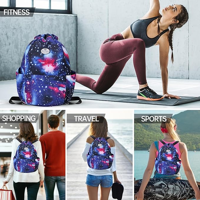 HUA ANGEL Floral Print Drawstring Bag - Lightweight Waterproof Cinch Sackpack with Side Pocket for Men & Women Travel Gym Bag