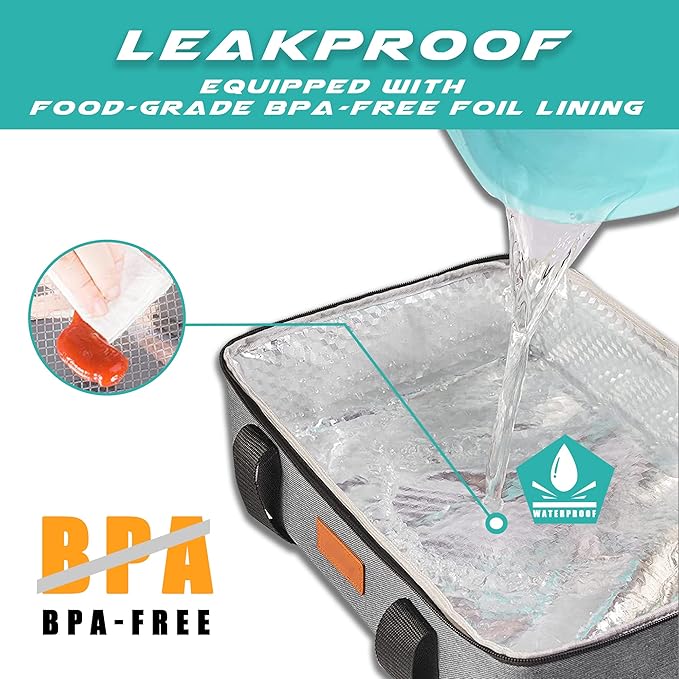 Lunch Bag Insulated Thermal Food Carrier Insulated Casserole Carrier for Hot or Cold Food,Insulated Tote Bag for Potluck Cookouts Parties Picnic, Lasagna Lugger,Fits 9"x13" Baking Pan,Gray