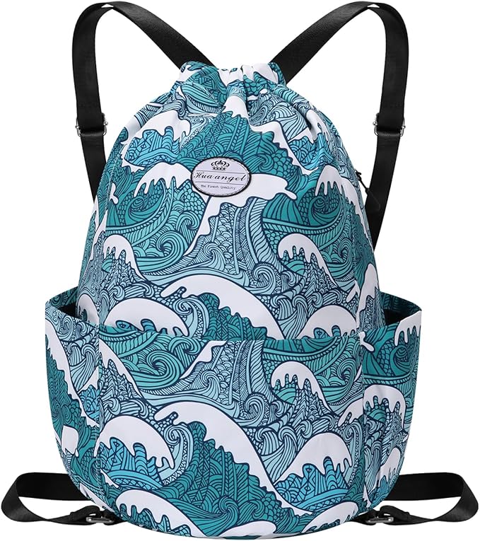 HUA ANGEL Floral Print Drawstring Bag - Lightweight Waterproof Cinch Sackpack with Side Pocket for Men & Women Travel Gym Bag