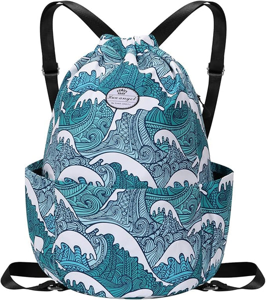 HUA ANGEL Floral Print Drawstring Bag - Lightweight Waterproof Cinch Sackpack with Side Pocket for Men & Women Travel Gym Bag