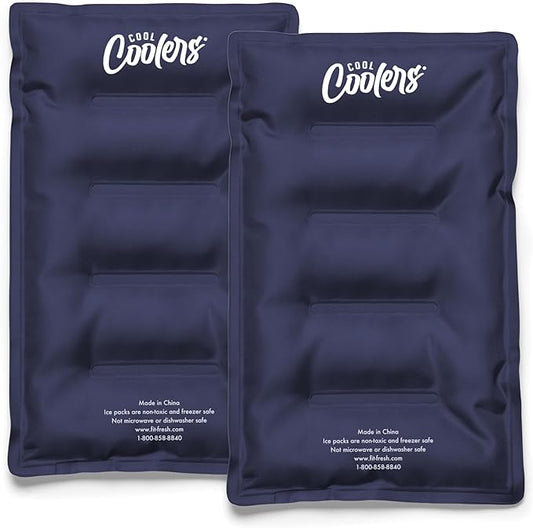 Cool Coolers by Fit & Fresh 2 Pack Soft Ice Packs for Cooler, Flexible Stretch Nylon, Lunch Box Ice Packs, Ice Packs for Lunch Boxes, Large Reusable Freezer Packs, Navy Blue