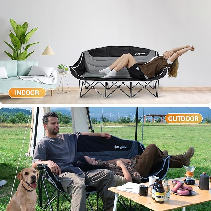 KingCamp Double Camping Chair, Oversized Heavy Duty Loveseat for Adults Portable Folding XL 2 Person Couch Padded Comfortable Two Seat with Cup Holder for Outdoor Lawn Backyard