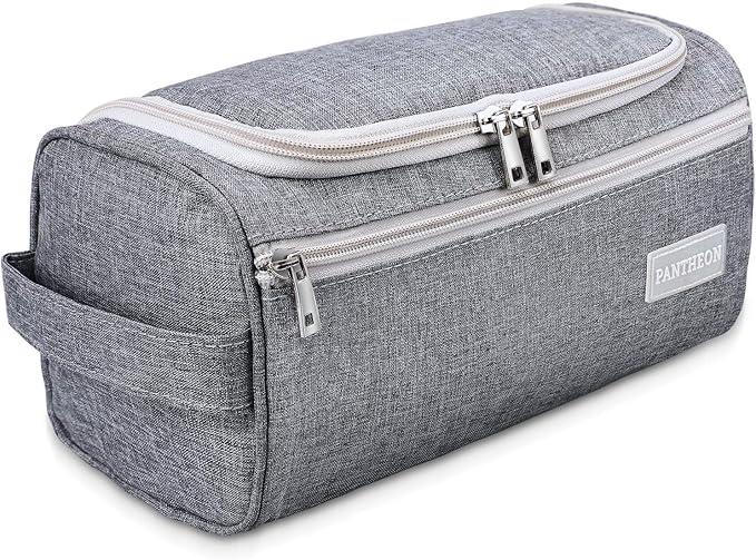 Pantheon Travel Toiletry Bag for Men and Women, Travel bag for Toiletries, Valentines Day Gifts for Men, Travel Bathroom Bag, Mens Travel Bag Hanging Toiletry Organizer Toiletry Kit (Gray)