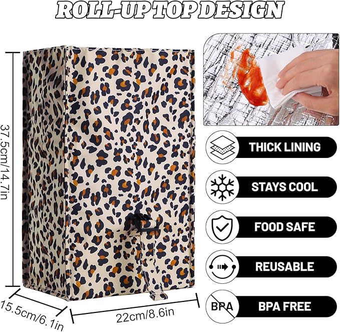 Insulated Foldable Lunch Bag- Lightweight Portable with Adjustable Shoulder Strap Lunch Box for Men, Women, Office, Work, Picnic, Hiking and Beach (Leopard(Soft Fabric))