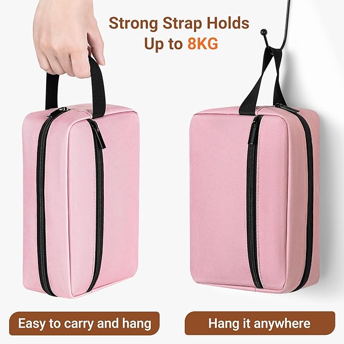 Elviros Travel Toiletry Bag for Women and Men, Lightweight Makeup Bag Hanging Dopp Kit with Compartment Cosmetic Organizer Small Tool Bag Travel Essentials, Pink
