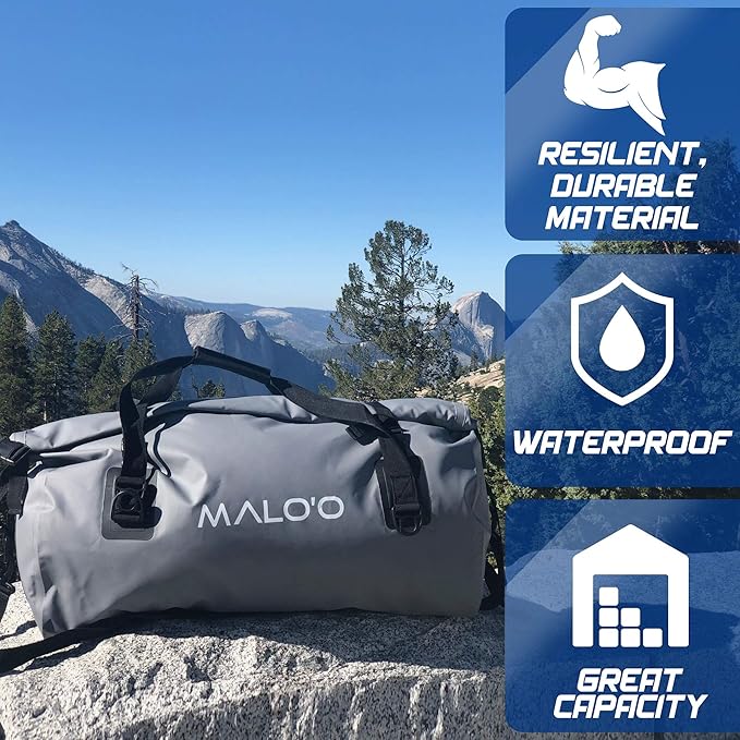 Malo'o Waterproof Dry Bag Duffel 40L/60L/100L, Roll Top Duffel Keeps Gear Dry for Kayaking, Rafting, Boating, Swimming, Camping, Hiking, Beach, Fishing - Internal & External Pockets and Molle Loops
