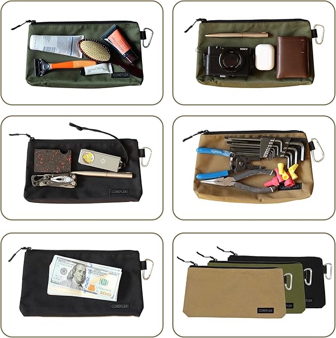 COREFLEX Premium Tool Pouch Zipper Bag, Small Tool Bag, Multipurpose Storage pouch, Heavy duty Flat Bottom Tool bag with YKK Zipper (3 pack Medium 10inch)
