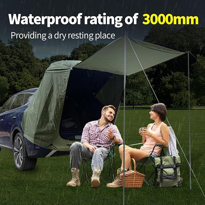SUV Tents for Camping, 210D Heavy Duty Waterproof Tailgate Tent with Shade SUV Awning & Screen Net, Universal Car Tents for Full Size Camping SUV (Green)