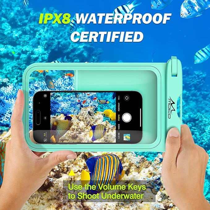 MoKo Floating Waterproof Phone Pouch - 9.5" Large Clear Phone Water Protector Pouch Dry Bag Case with Lanyard, Compatible for iPhone 14 13 12 Pro Max, Galaxy S23 S22 Ultra, 2 Pack Black+Mint Green