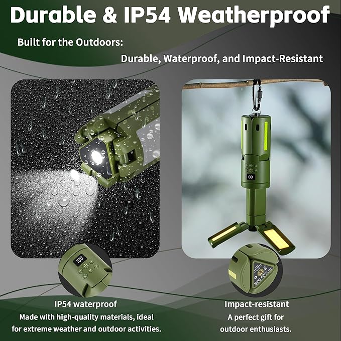 Rechargeable Camping Light 14000mAh, Telescoping Light Camping Lantern 6000LM, Waterproof Magnetic Camping Essentials, Dimmable, Foldable, Multi-Mode for Outdoor, Emergency, Hiking, Car Repair