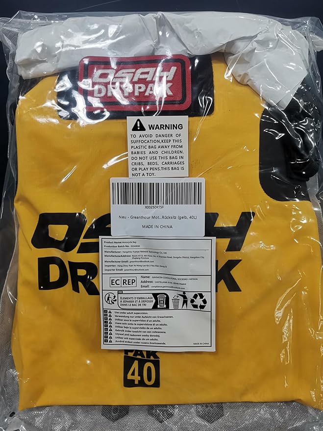 Motorcycle Dry Bag - Waterproof Motorcycle Duffle & Luggage Tail Bag Saddle Bags with Roll Top Closure, Large Storage Space，for Motorcycle Back Seat(Yellow, 40L)