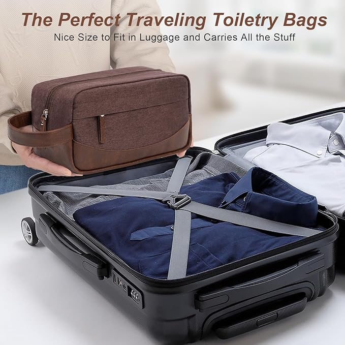 Travel Toiletry Bag for Men, Hanging Toiletry Organizer, Water Resistant Shaving Kit with Large Capacity for Travel Accessories (Coffee Brown)