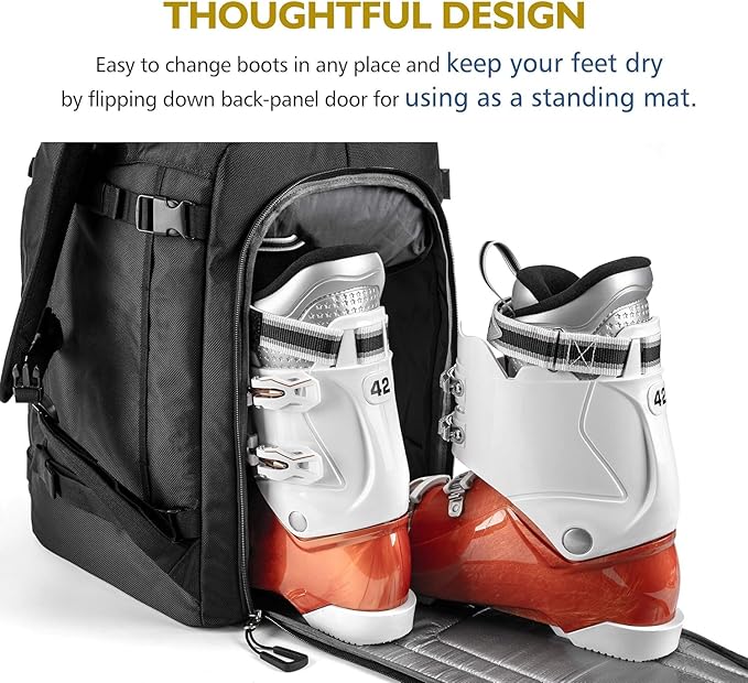 Unigear Ski Boot Bag, 70L Ski Boot Travel Backpack for Ski Helmet, Goggles, Gloves, Skis, Snowboard & Accessories（Black）