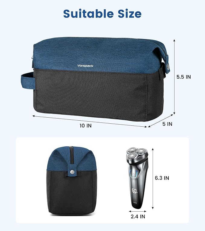 Vorspack Travel Toiletry Bag for Men - Lightweight Mens Toiletry Travel Bag Water Resistant Dopp Kit Shaving Bag for Skincare Toiletries Bathroom Gifts - Navy Blue