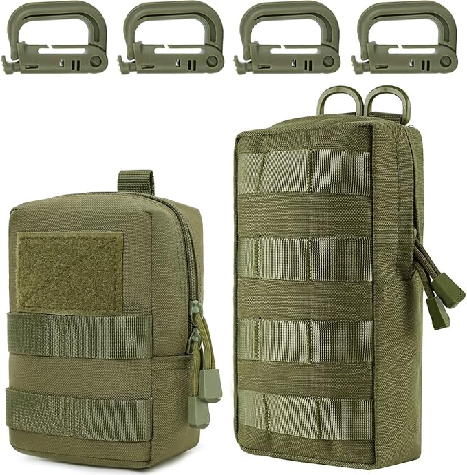 MUCHER 2 Pack Molle Pouches Tactical Pouches EDC Pouch Organizer Molle Bag Utility Pouch with 4 Carabiners for Outdoor Hiking Hunting Camping Training