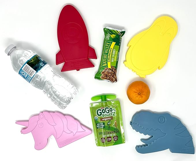 Multicolored Slim Ice Packs for Kids - 4-Pack, Long-Lasting - Reusable for Lunch Boxes, Bags & Coolers - Penguin, Spaceship, Dinosaur, Unicorn