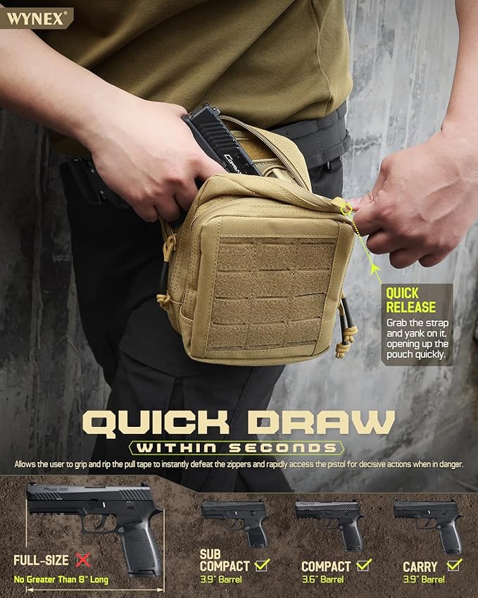 WYNEX Molle Admin Pistol Pouch for Concealed Carry, Tactical EDC Belt Pouch Gun Bag Utility Tool EMT Organizer Pouch Medical CCW with Universal Pistol/Elastic Holster