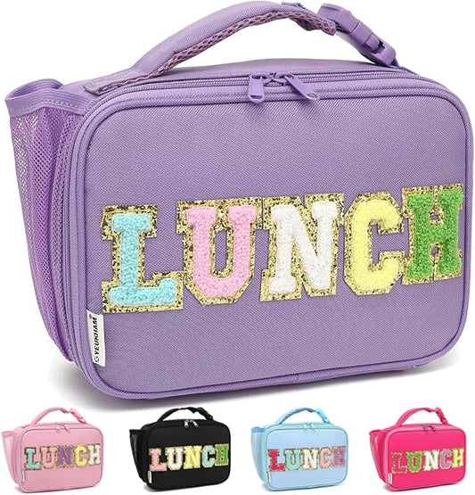 Insulated Lunch Box for School, Thermal Reusable Durable Freezable Lunch Bags for Kids Boys Girls Men Women - Small Soft Cooler Portable Lunch Tote Kit for Work Picnic Travel,Purple Alphabet