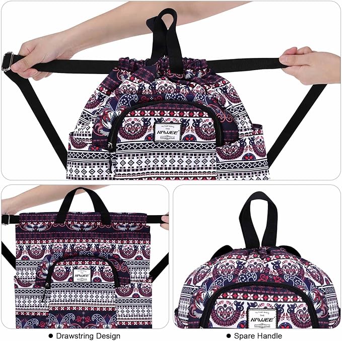 Dry Wet Drawstring Backpack with Shoe Compartment for Women Adjustable Gym Bag