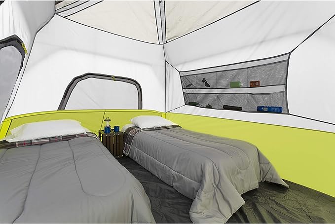 CORE Instant Cabin Tents | 6 Person / 9 Person / 10 Person / 12 Person Family Cabin Multi Room Pop Up Tents Car Camping | Included Storage Pockets for Camping Accessories