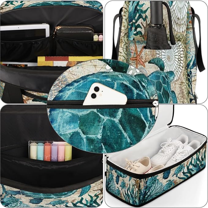 Turtle Foldable Travel Duffel Bag, Expandable Sports Gym Bag with Shoes Compartment Weekender Overnight Totes Bags for Women Men