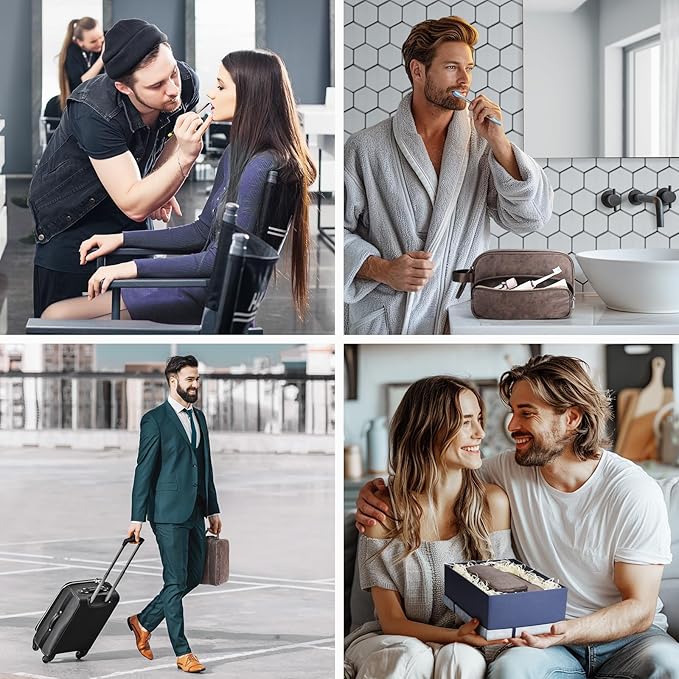 Toiletry Bag for Men, Travel Toiletry Bag Travel Essentials, Dopp Kit Water-resistant Shaving Bag, Bathroom Bag Toiletries Organizer, Dark Brown(PU Leather)