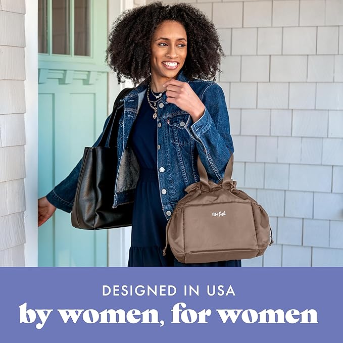 Fit & Fresh Lunch Bag For Women, Insulated Womens Lunch Bag For Work, Stain-Resistant Large Lunch Box For Women With Containers, Cinch Closure Cromwell Bag, Taupe