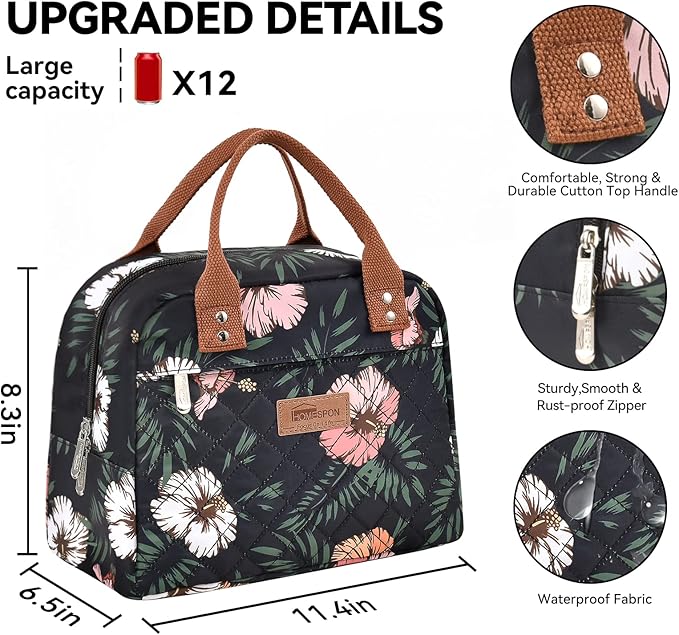 HOMESPON Insulated Lunch Bag for Women Men Adults Lunch Tote with Front Pocket Lunch Box Container Cooler Bag for Work Picnic (Floral)