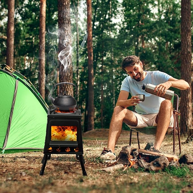 Outvita Camping Wood Stove, 10.6" Portable Folding Wood Burning Stove, Alloy Steel Backpacking Stove for Hiking, Outdoor Survival Stove Emergency for Picnic, Cooking Outside BBQ