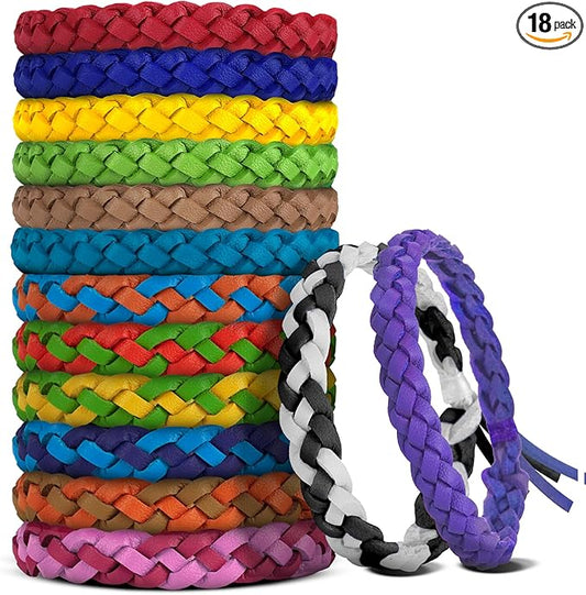 BuggyBand 18 Pack Mosquito Repellent Bracelets, DEET-Free Natural Bands, PU Leather Insect & Bug Repellent Wrist Bands for Kids & Adults, Individually Wrapped
