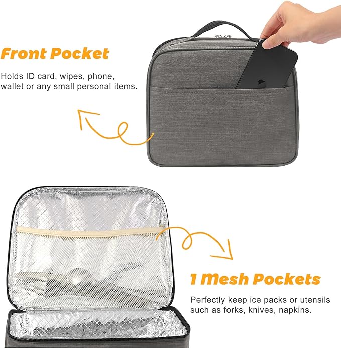 Lunch Box for Men - Reusable Lunch Bag Men Adult Women- Insulated LunchBox for Office Hiking Camping (Gray)