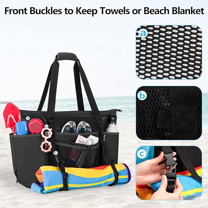 Fasrom Family Beach Tote Bag with Wet and Dry Separation Bundle with Drawstring Beach Bag Backpack with Waterproof Bag and Pocket