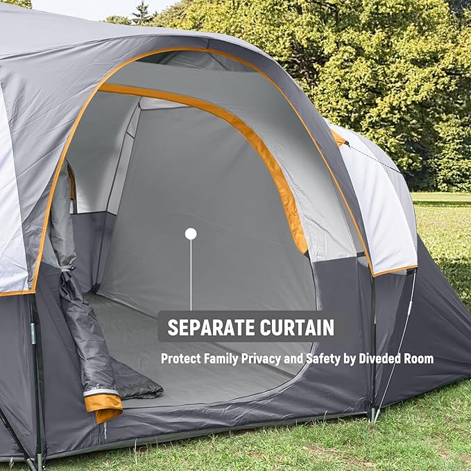 HIKERGARDEN 10 Person Camping Tent - Portable Easy Set Up Family Tent for Camp, Windproof Fabric Dome Tent Outdoor for Hiking, Backpacking, Traveling-14'x11'x74in(H)