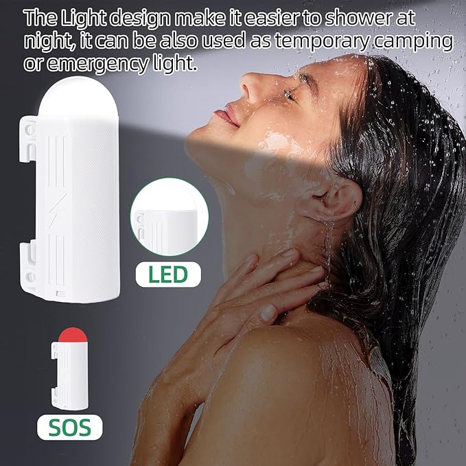 Camping Shower, Portable Shower Pump Power by Rechargeable Battery with Led Light, Portable Shower for Camping, Multiple Spray Camp Shower Head for Outdoor Camping, Hiking, Traveling & Beach