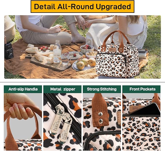 Buringer HOMESPON Lunch Bag for Woman Man Adults with Front Pocket Insulated Lunch Tote Lunch Box Container for Work Picnic or Travel（Leopard）