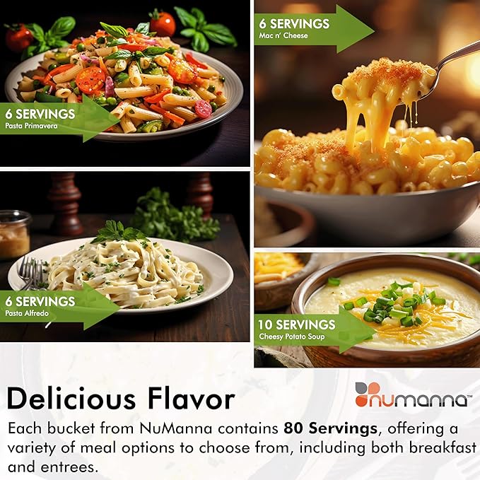 Numanna Grab-n-Go Buckets 240 Servings Freeze-Dried Premade Meals | 25+ Year Shelf Life | Non-Perishable, Ready-to-Eat Breakfast & Dinner Everyday Meals | Emergency Food Kit | Made in USA Pack of 3