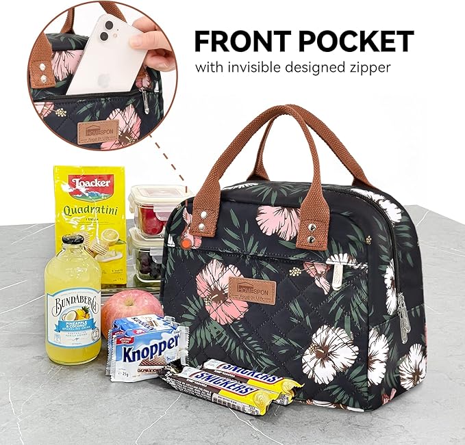 HOMESPON Insulated Lunch Bag for Women Men Adults Lunch Tote with Front Pocket Lunch Box Container Cooler Bag for Work Picnic (Floral)