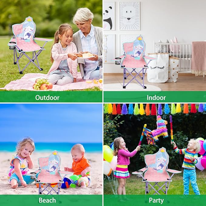 KABOER Kids Outdoor Folding Lawn and Camping Chair with Cup Holder and Carrying Bag, Children's Camping Chairs