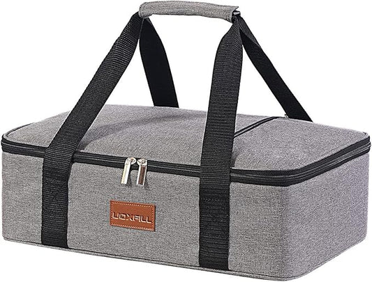 Lunch Bag Insulated Thermal Food Carrier Insulated Casserole Carrier for Hot or Cold Food,Insulated Tote Bag for Potluck Cookouts Parties Picnic, Lasagna Lugger,Fits 9"x13" Baking Pan,Gray