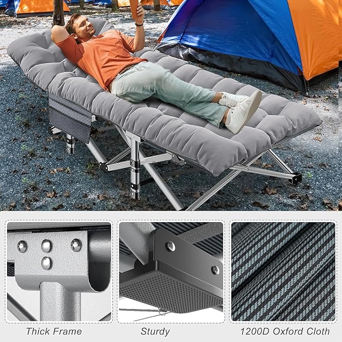 ABORON Oversized Folding Camping Cot for Adults, Double Layer 1200D, 500lb Capacity, Heavy Duty Guest Cot with Mat & Carrying Bag for Indoor & Outdoor Use