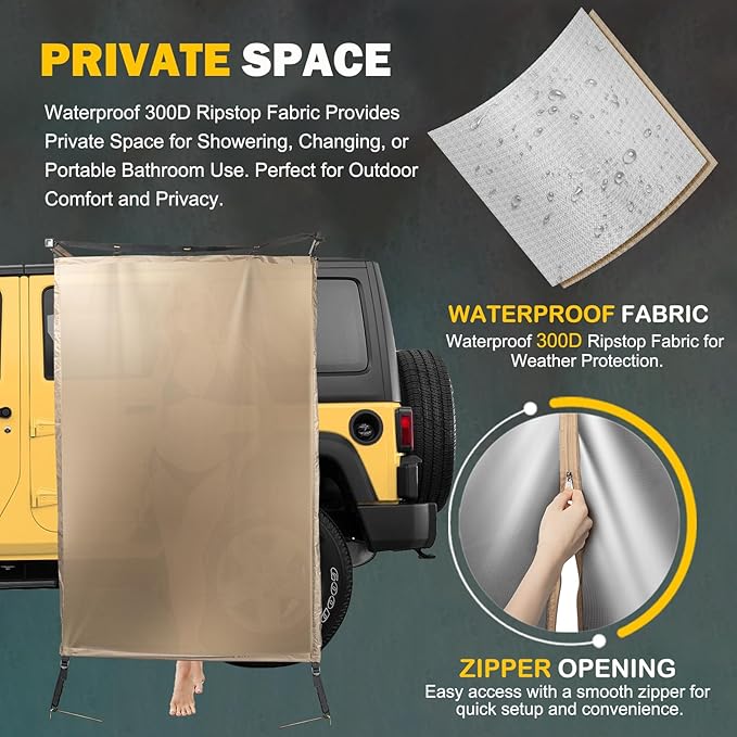 Fits for Jeep/Toyota Shower Tent Awning | 300D Ripstop Fabric,Instant Setup for 4x4 Overlanding & Boating - Aluminum Frame with Shower Head Holder - for Camping, Off-Roading, Fishing & Road Trips