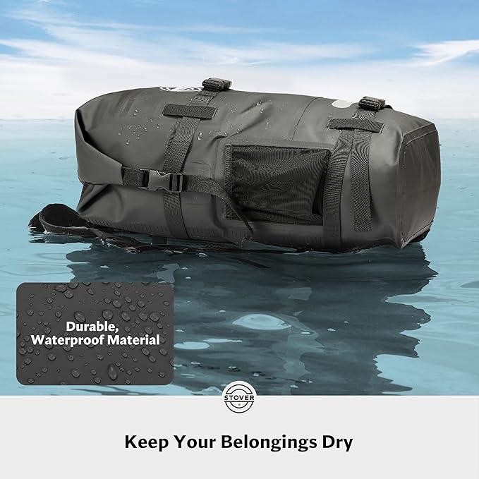 STOVER 5/10/25/30/40/55L Waterproof Dry Backpack- Large Floating Dry Bag for Kayaking, Travel, Tubing, Hiking, Fishing, Camping, Motorcycles & the Beach, Heavy-Duty Roll Top Men/Women (Black)