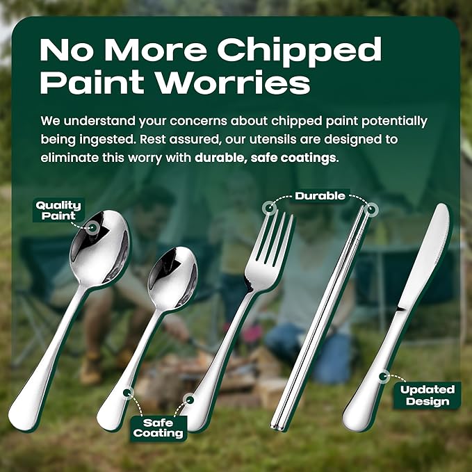 Portable Travel Silverware Set With Case, Includes 5 Pcs of Travel Utensils With Case, Stainless Steel Flatware Set For Camping, Easy to Travel, Lightweight (Silver), Medium, TL-05S