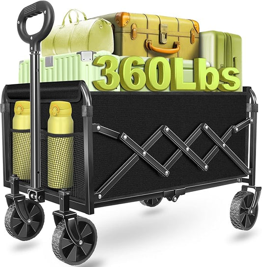 Wagons Carts Foldable - 360Lbs Collapsible Folding Wagon - Wagon Cart with Wheels Portable for Sports, Camping, Storage, Travel, Shopping - Black2