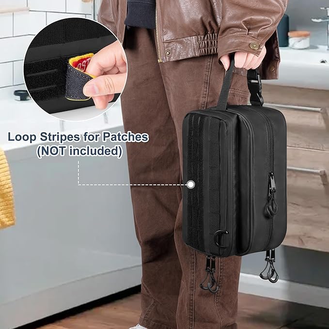 Toiletry Travel Bag for Men Tactical Hygiene Bag, Shaving Kit Toiletries Organizer Dopp Kit with Large Capacity, Black (Empty Bag Only)