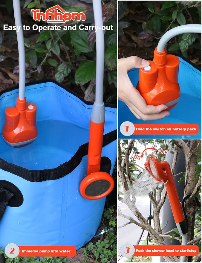innhom Portable Shower Camping Shower Outdoor Camp Shower Pump, Electric Rechargeable Portable Camping Shower, Powered by Rechargeable Battery